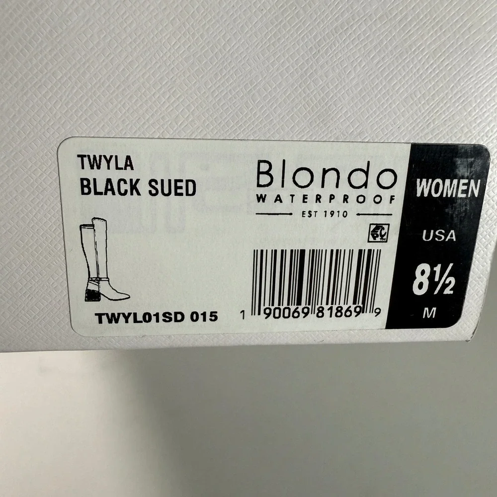 Blondo Twyla Black Suede Waterproof Tall Boots Block‎ Heel Womens 8.5 M New
